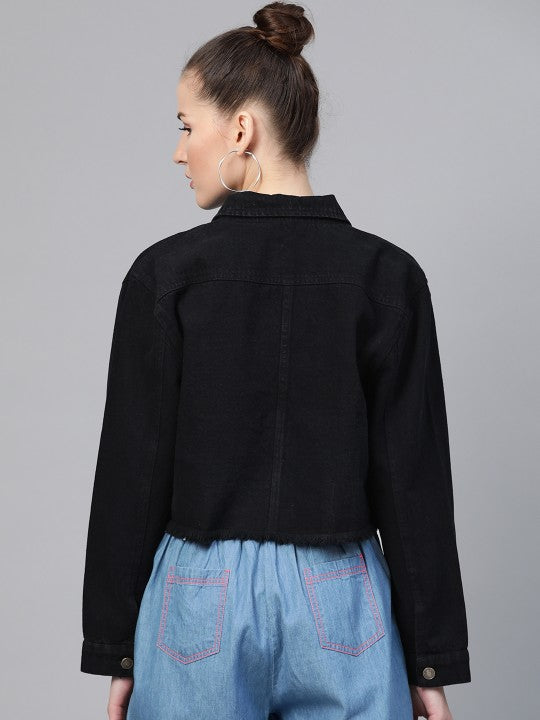 Black Horizon Frayed Hem Jacket