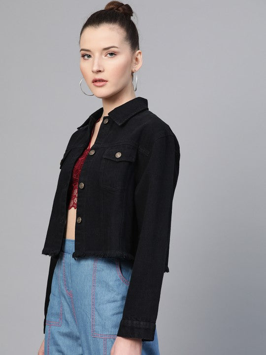 Black Horizon Frayed Hem Jacket