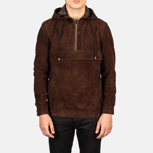 Kenton Hooded Mocha Suede Pullover Jacket - Fierce Fusion