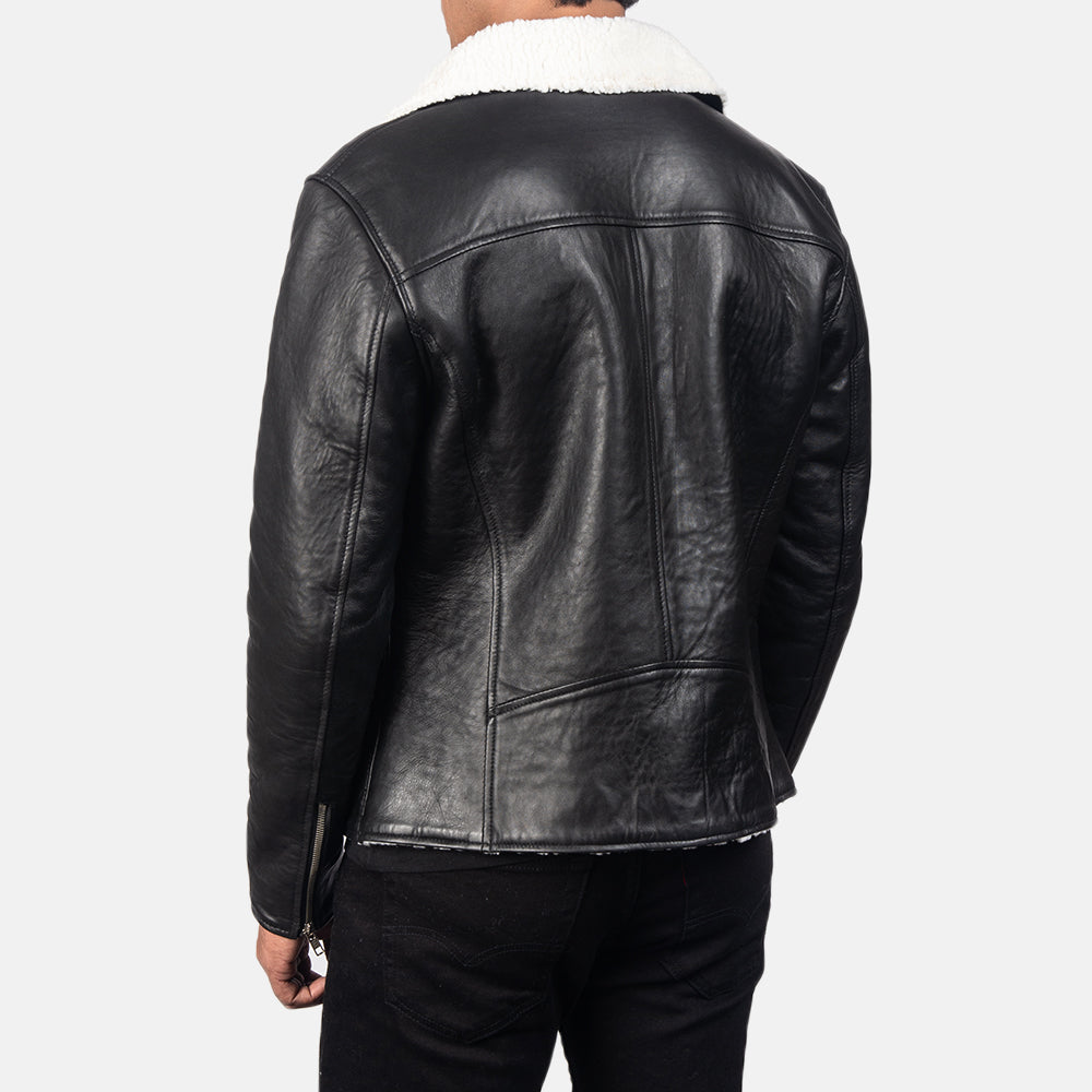 Alberto White Shearling Black Leather Jacket - Fierce Fusion