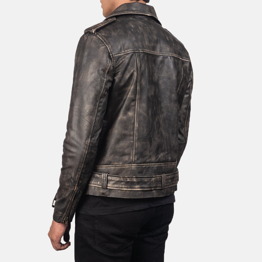 Allaric Alley Distressed Brown Leather Biker Jacket - Fierce Fusion
