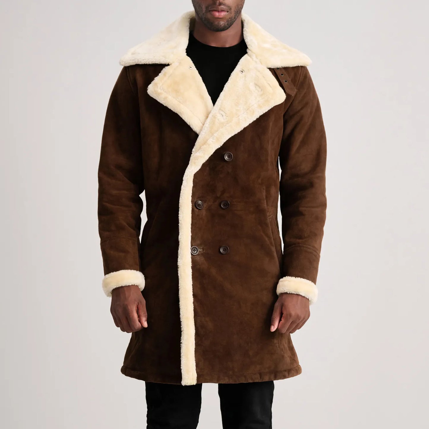Charles Brown Suede Leather Double-Breasted Coat - Fierce Fusion