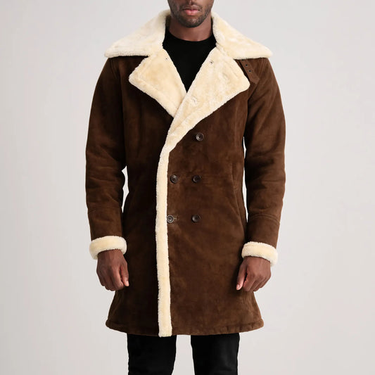 Charles Brown Suede Leather Double-Breasted Coat - Fierce Fusion