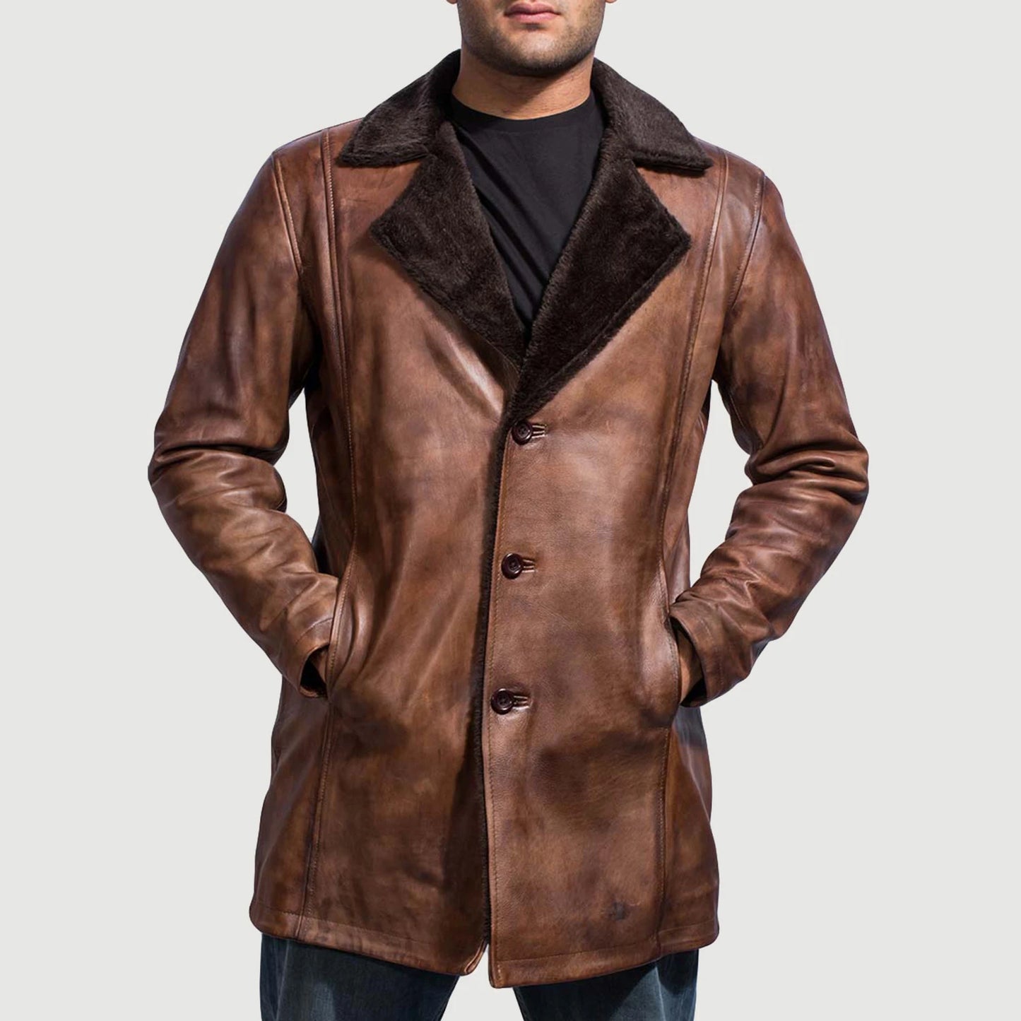 Cinnamon Distressed Leather Fur Coat - Fierce Fusion
