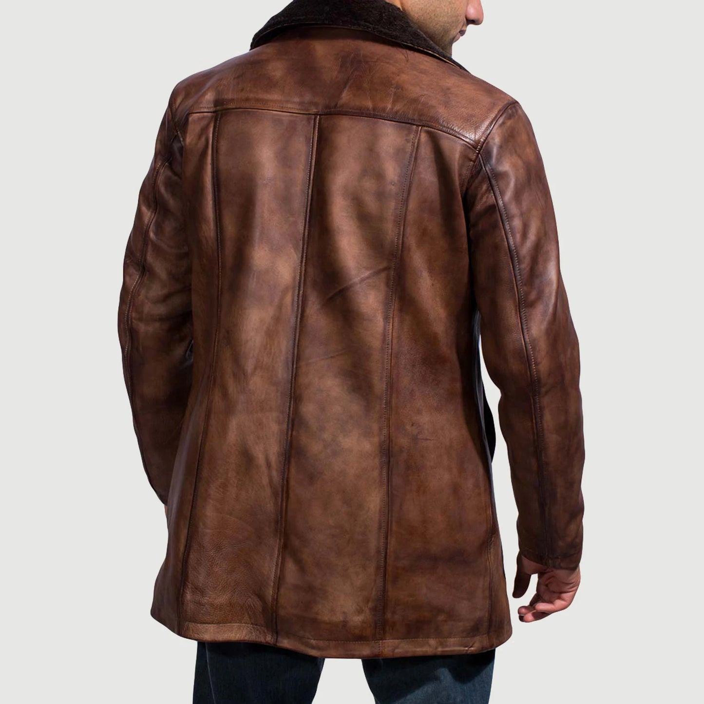 Cinnamon Distressed Leather Fur Coat - Fierce Fusion