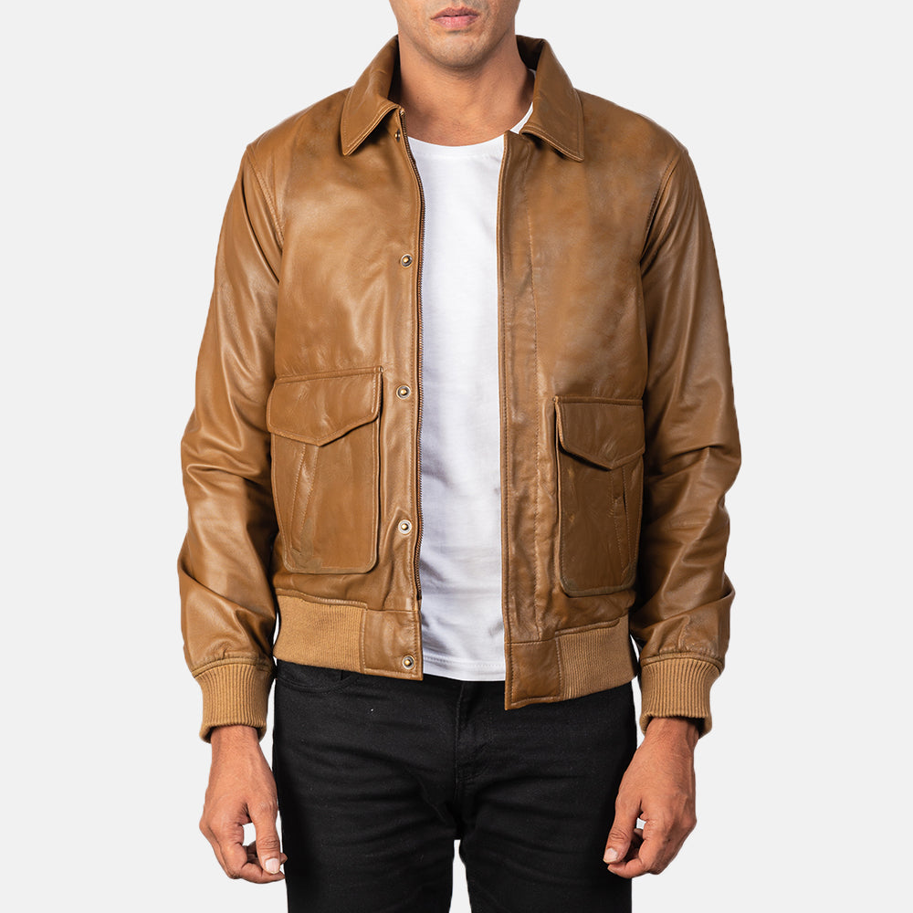 Coffmen Olive Brown A2 Leather Bomber Jacket - Fierce Fusion