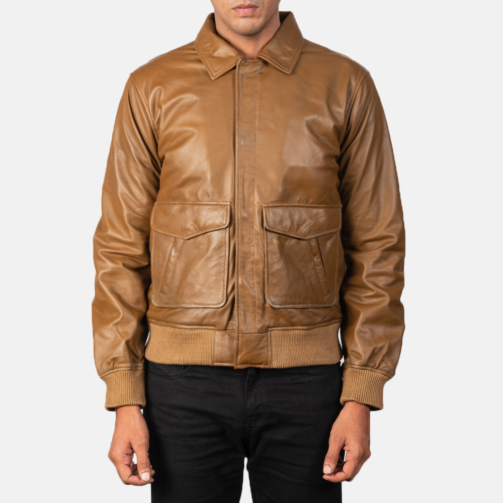 Coffmen Olive Brown A2 Leather Bomber Jacket - Fierce Fusion
