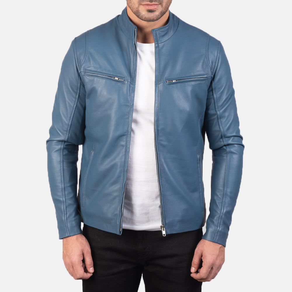 Blue Biker Leather Jacket - Fierce Fusion