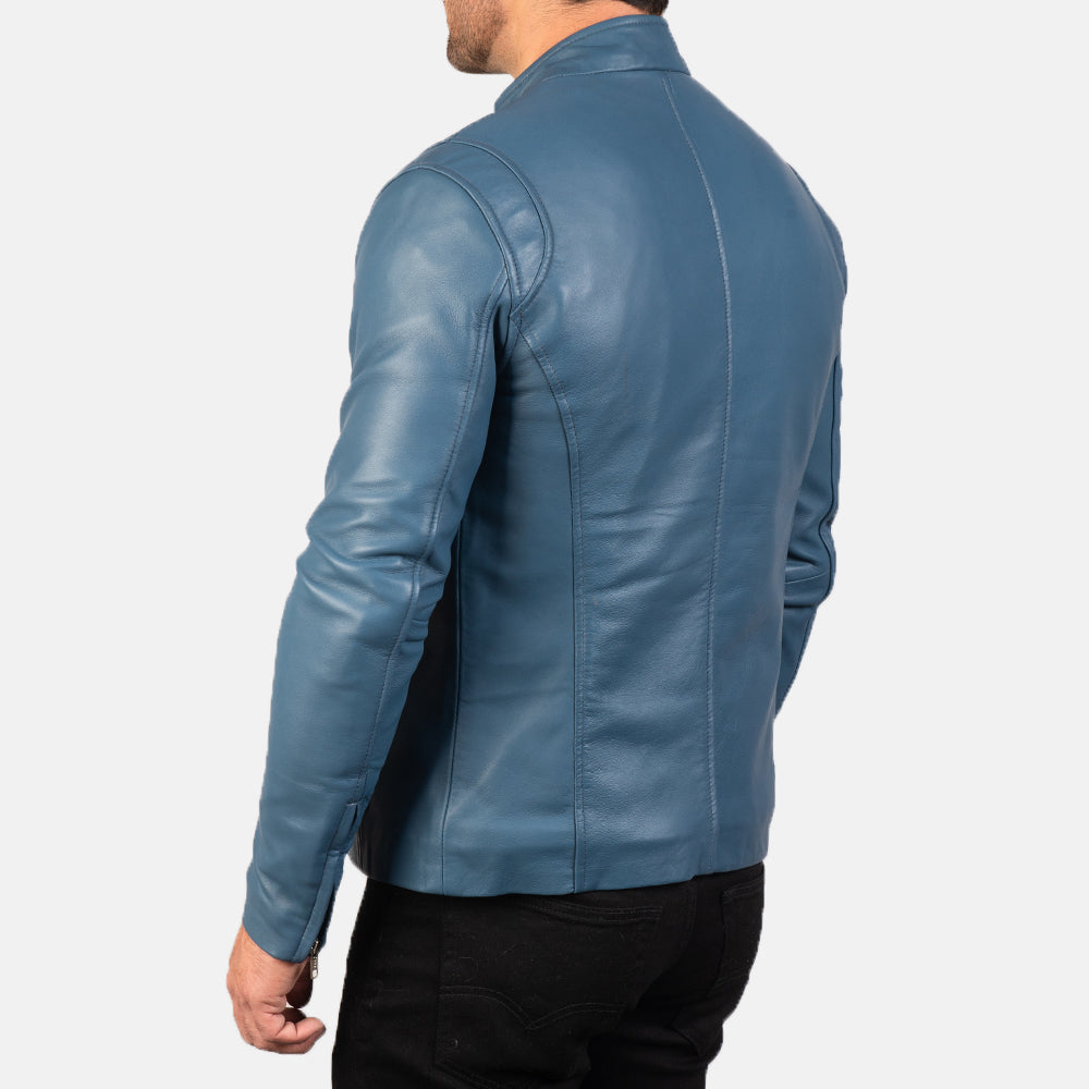 Blue Biker Leather Jacket - Fierce Fusion