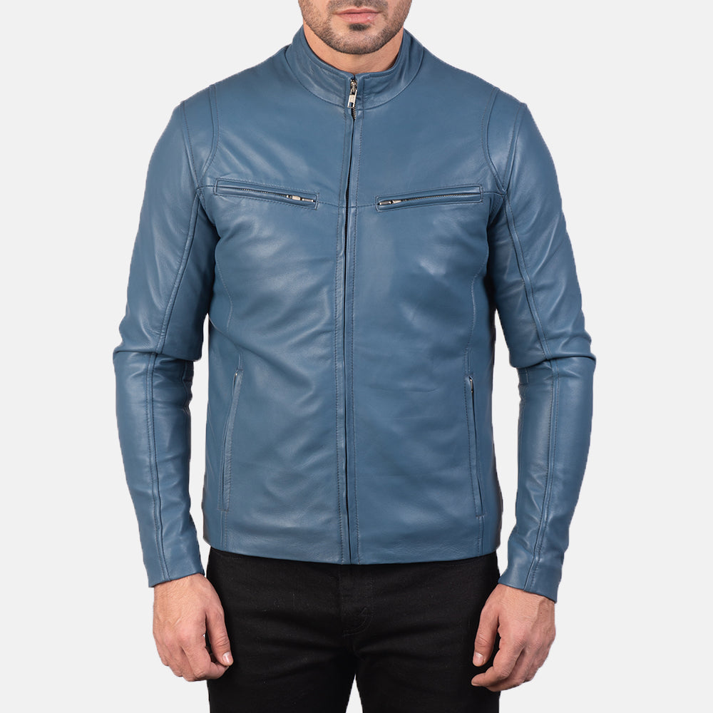Blue Biker Leather Jacket - Fierce Fusion