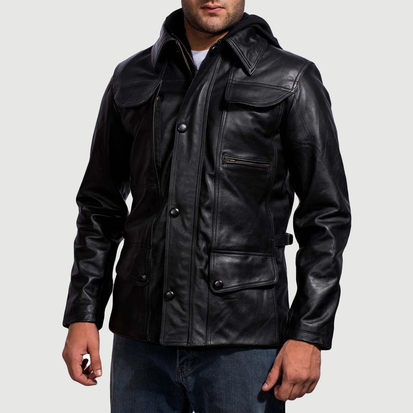 Moulder Hooded Black Leather Jacket - Fierce Fusion