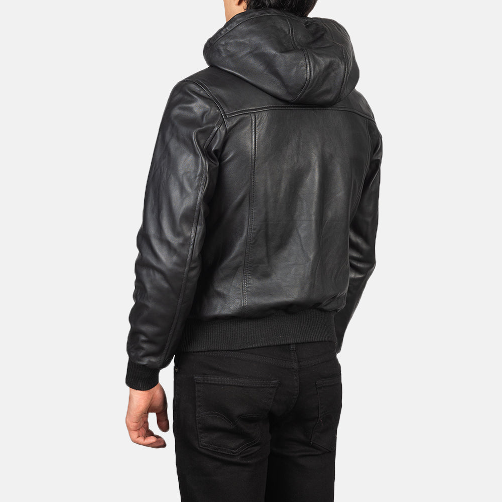 Nintenzo Black Hooded Leather Bomber Jacket - Fierce Fusion