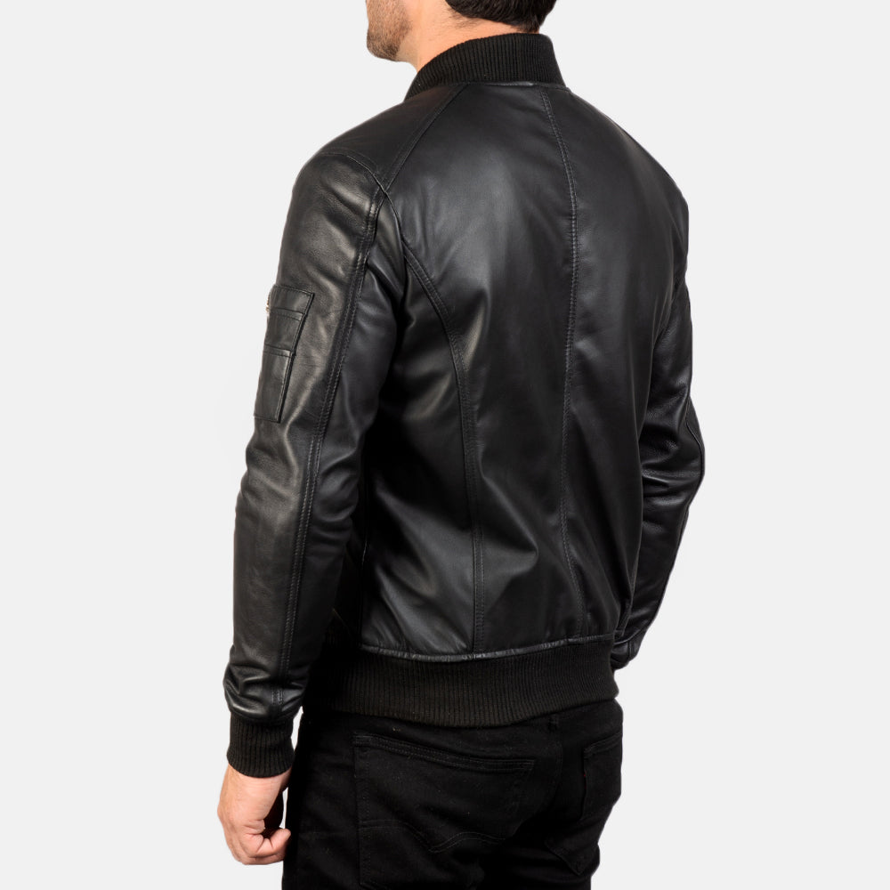 Bomia Ma-1 Black Leather Bomber Jacket - Fierce Fusion