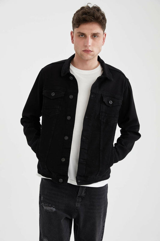 LuxeFlex Black Denim Jacket - Fierce Fusion