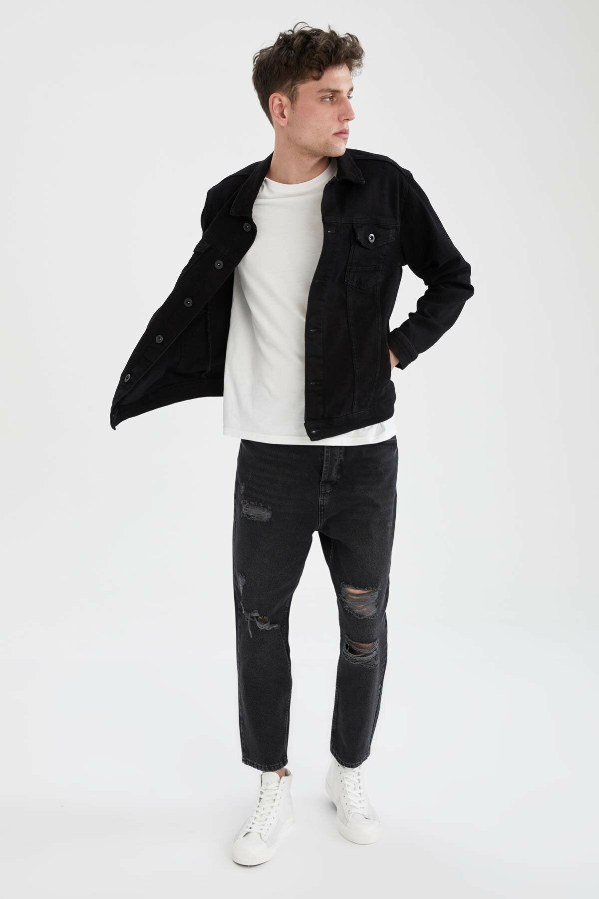 LuxeFlex Black Denim Jacket - Fierce Fusion