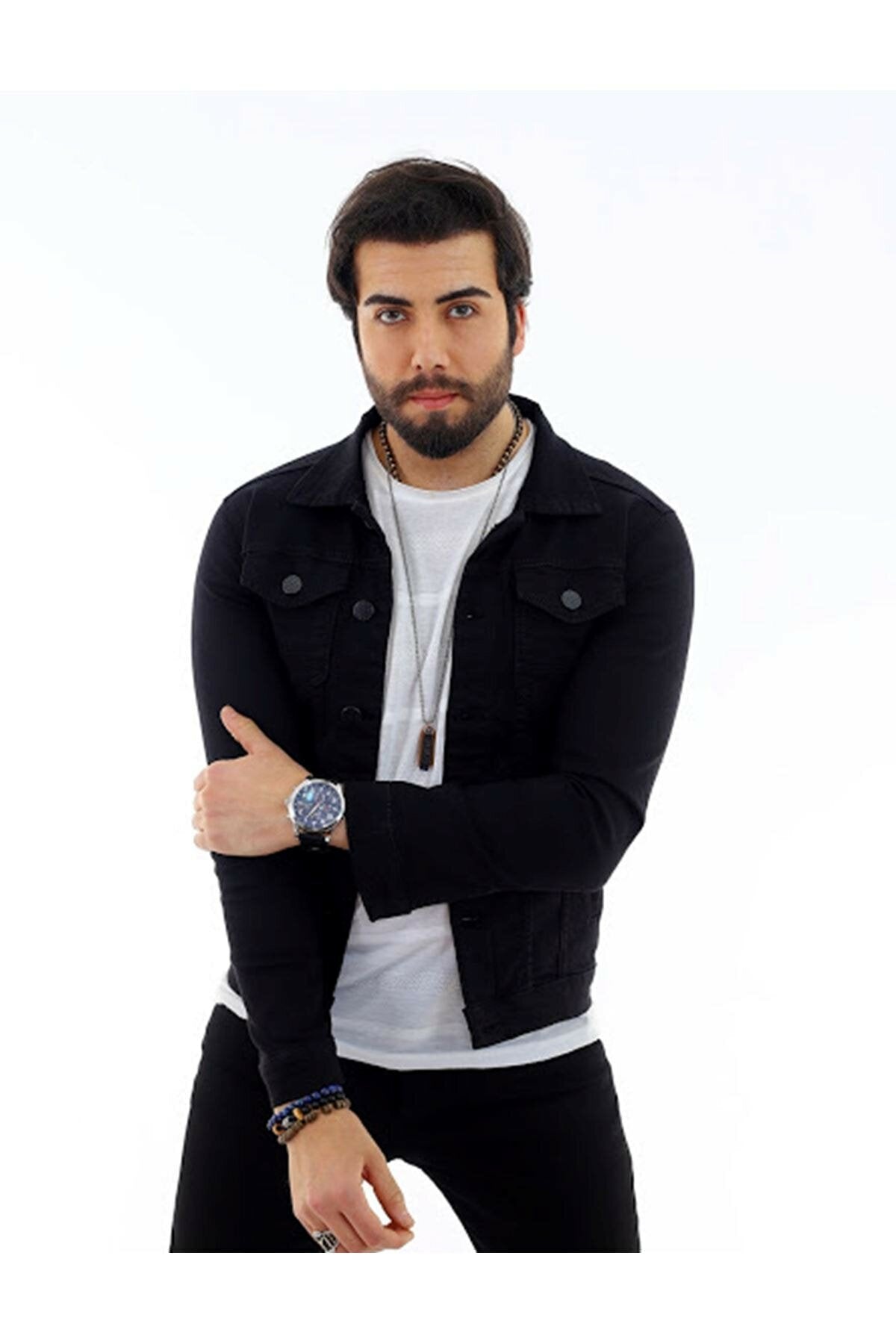 Black Slim Fit Denim Jacket with Lycra - Fierce Fusion