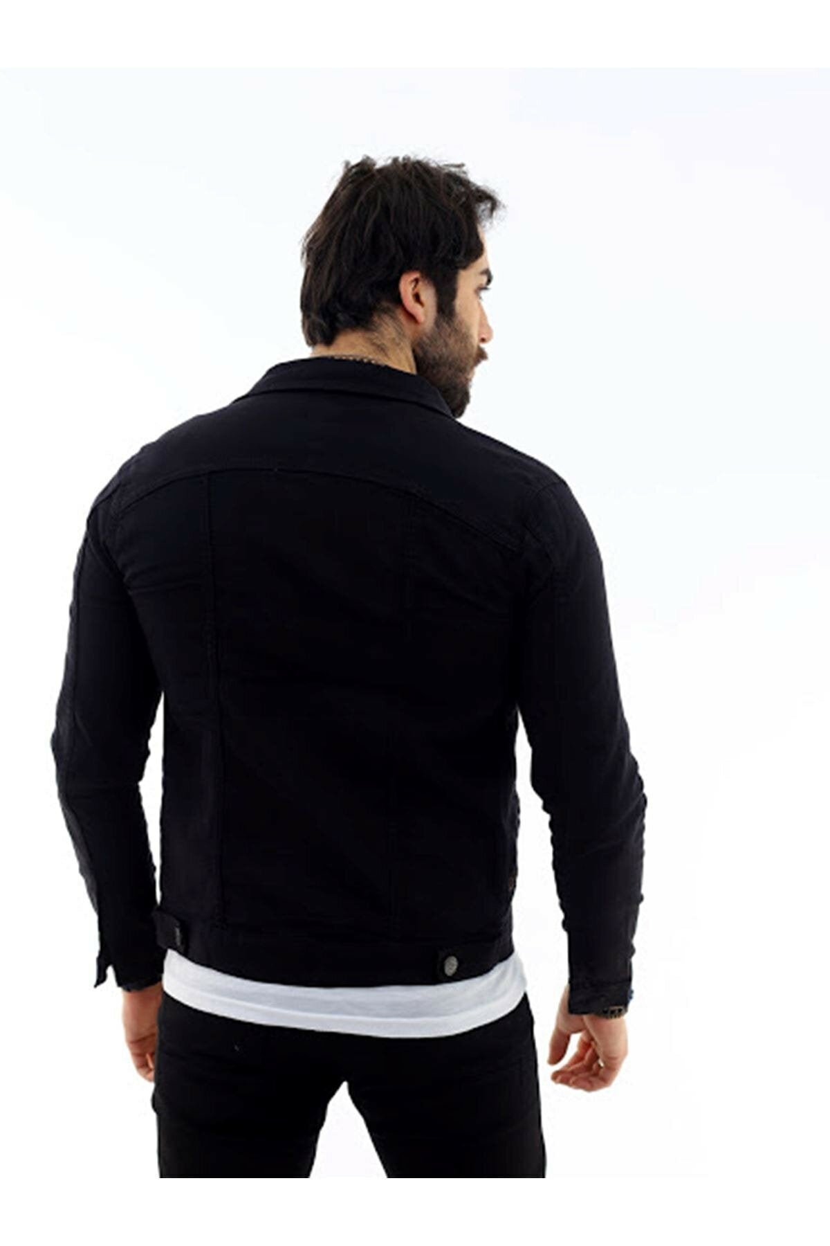 Black Slim Fit Denim Jacket with Lycra - Fierce Fusion
