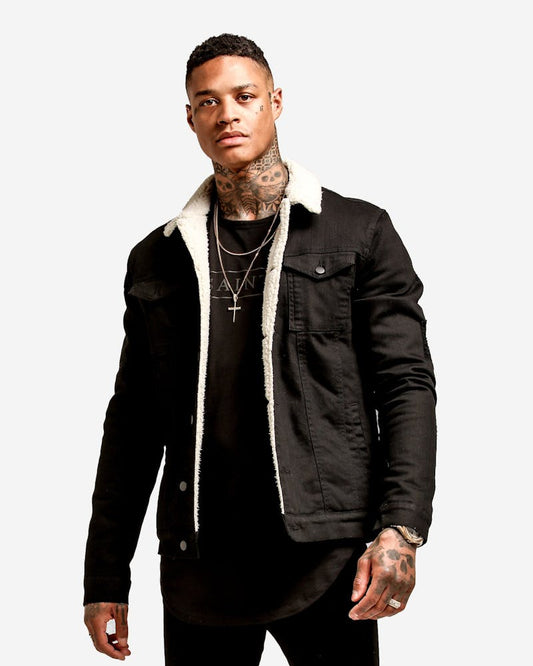 Premium Black Sherpa Denim Jacket - Fierce Fusion