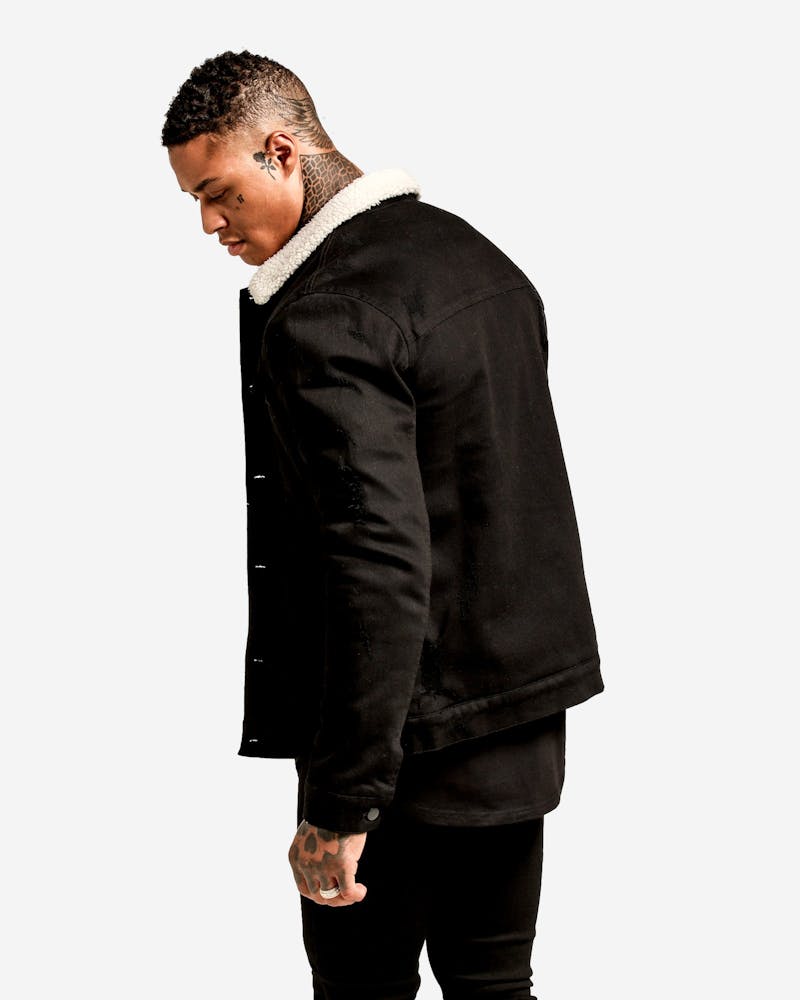 Premium Black Sherpa Denim Jacket - Fierce Fusion