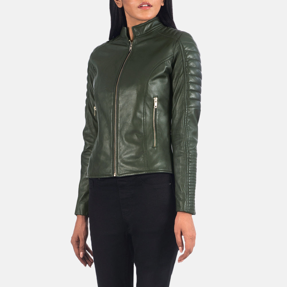 Adalyn Quilted Green Leather Biker Jacket - Fierce Fusion