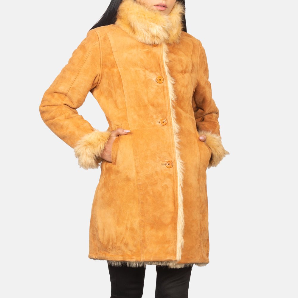 Erica Shearling Beige Leather Coat - Fierce Fusion
