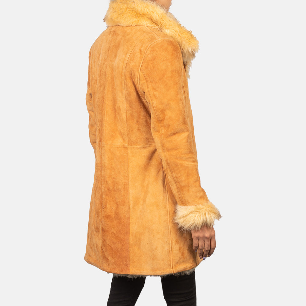 Erica Shearling Beige Leather Coat - Fierce Fusion