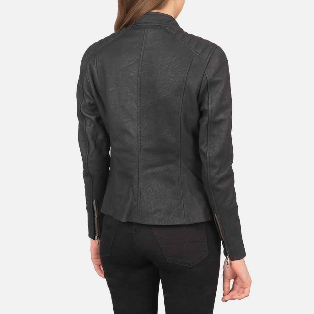 Kelsee Distressed Black Leather Biker Jacket - Fierce Fusion