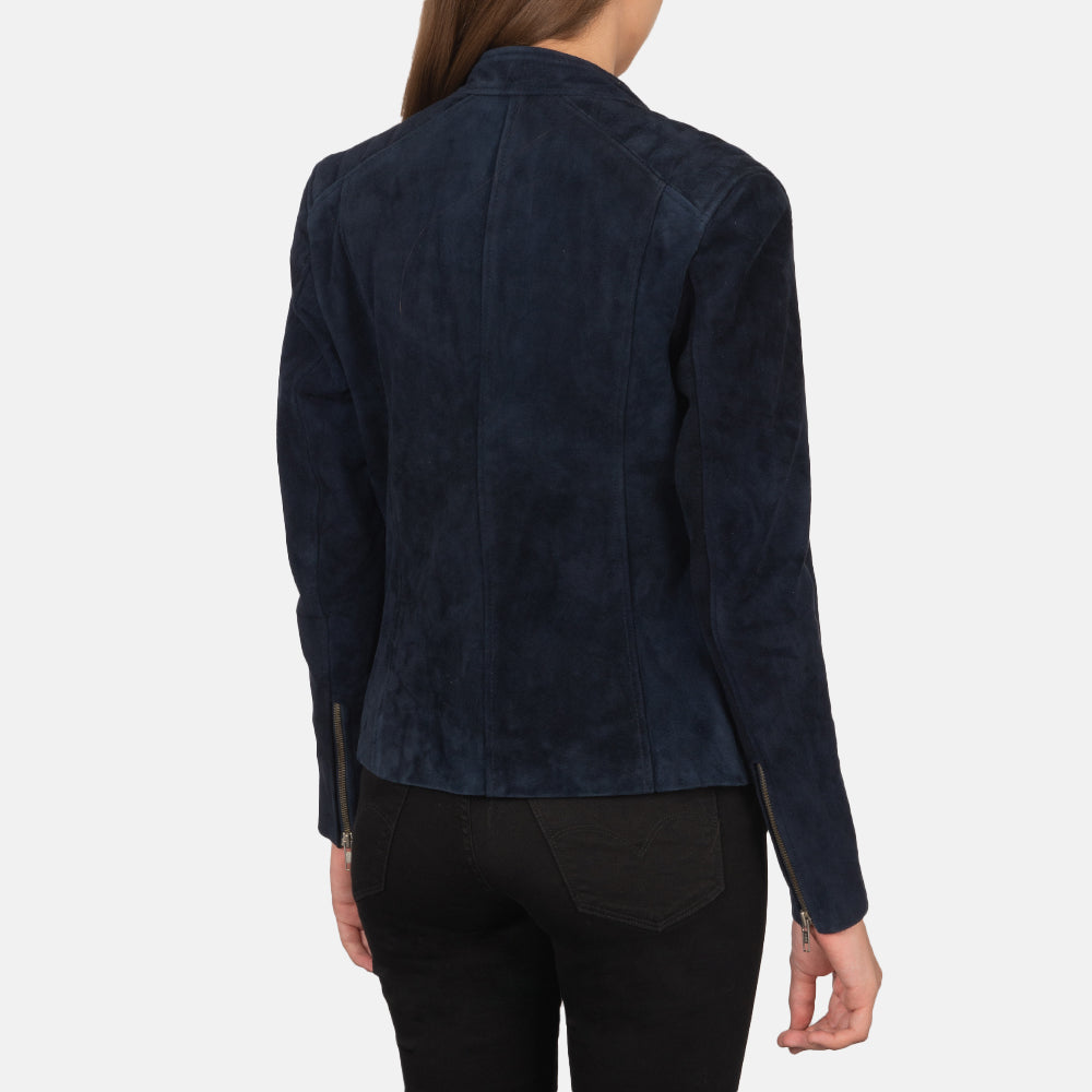 Kelsee Navy Blue Suede Biker Jacket - Fierce Fusion