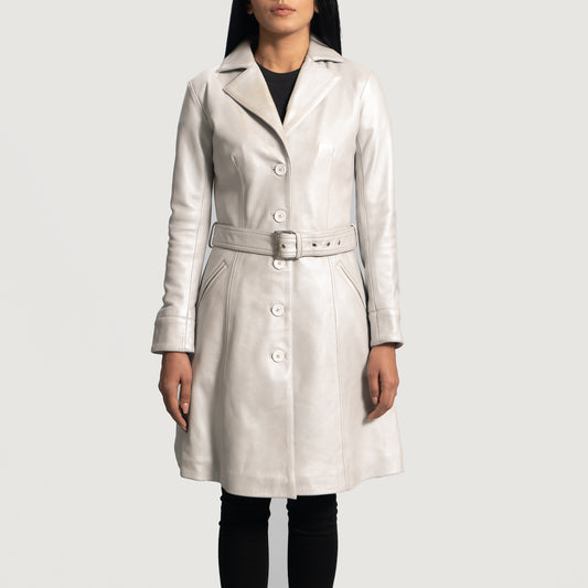 Moonlight Silver Leather Trench Coat - Fierce Fusion