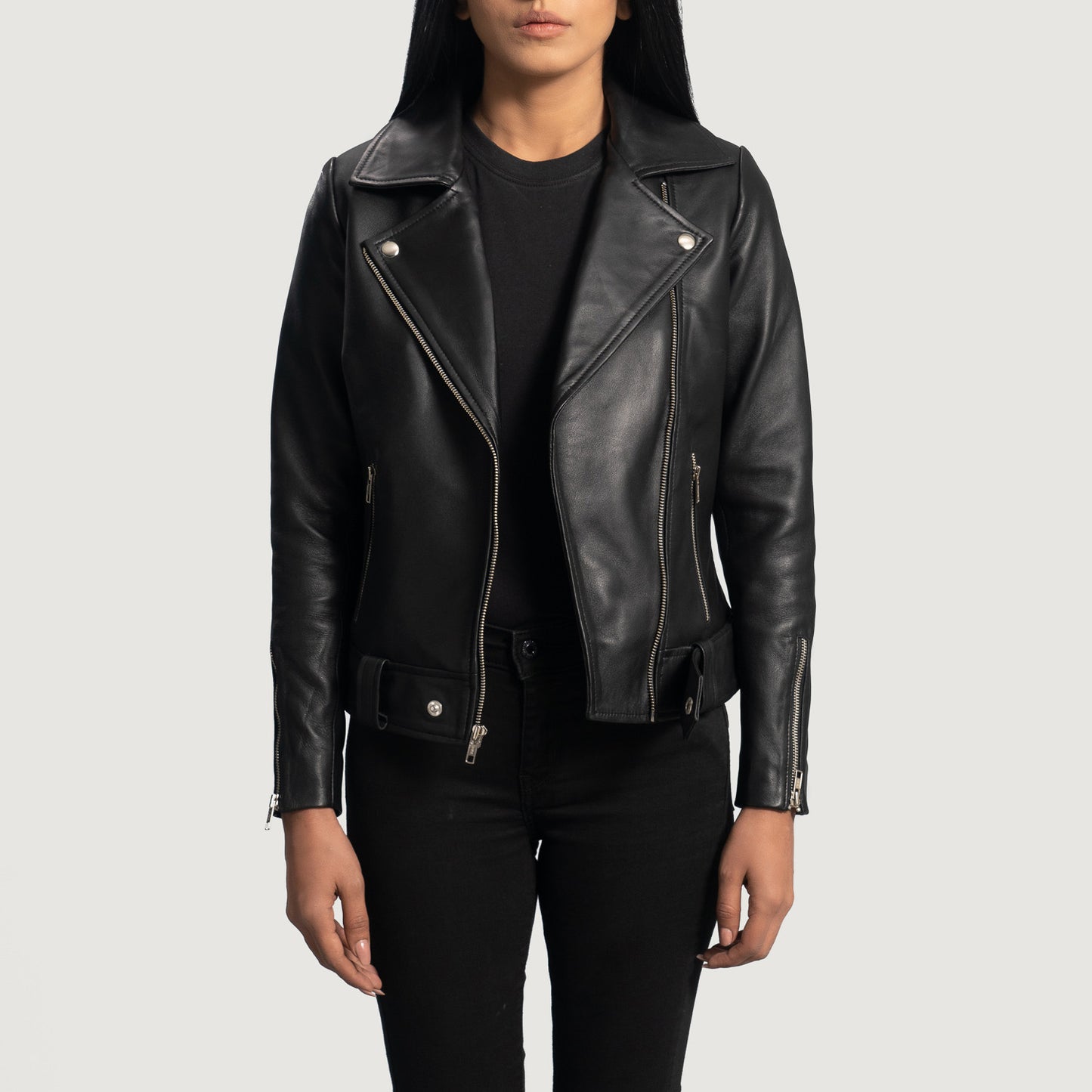 Rumy Black Leather Biker Jacket - Fierce Fusion