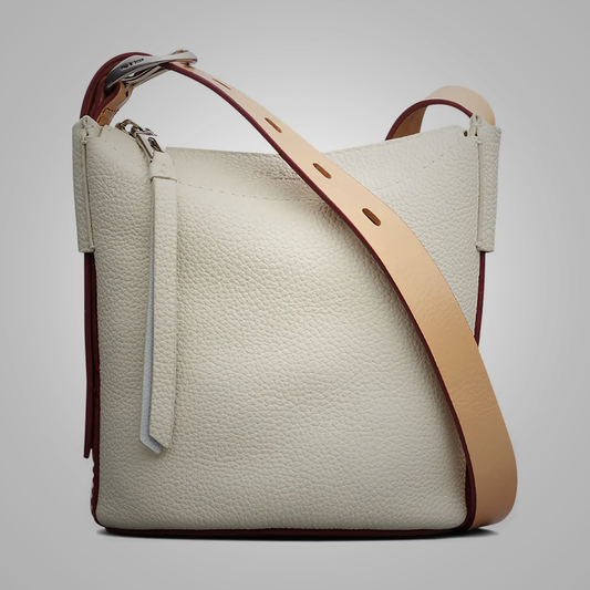 White Belize Leather Bucket Bag - Fierce Fusion