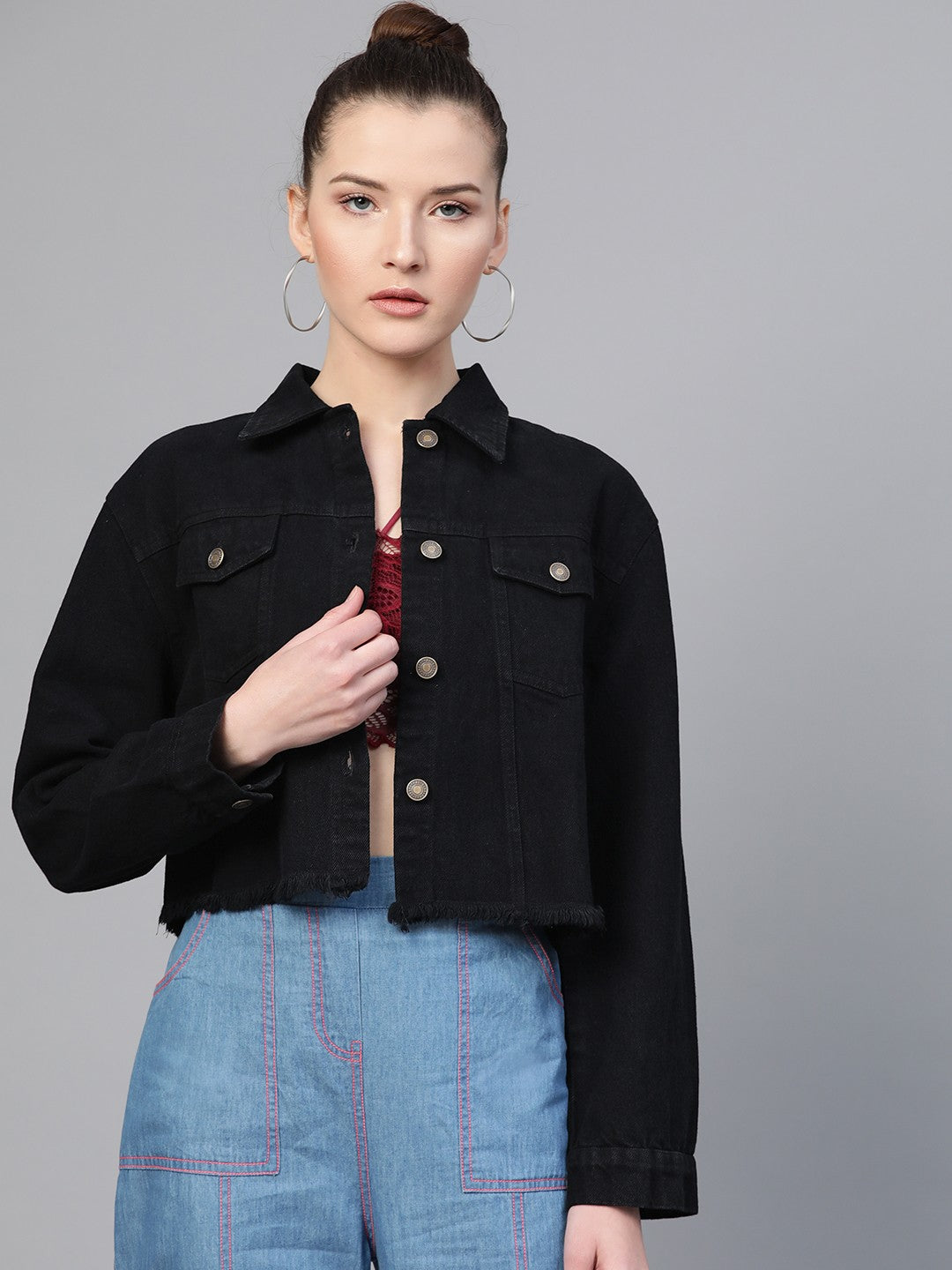 Black Horizon Frayed Hem Jacket