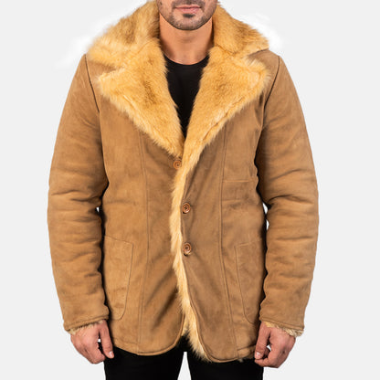 Furlong Beige Suede Leather Coat - Fierce Fusion