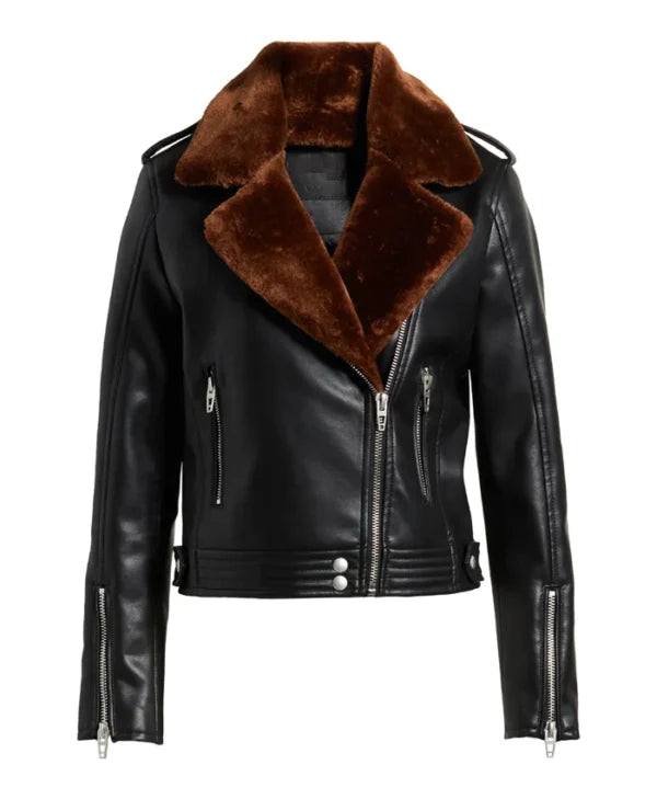 Gina Aviator Shearling Leather Biker Jacket - Fierce Fusion