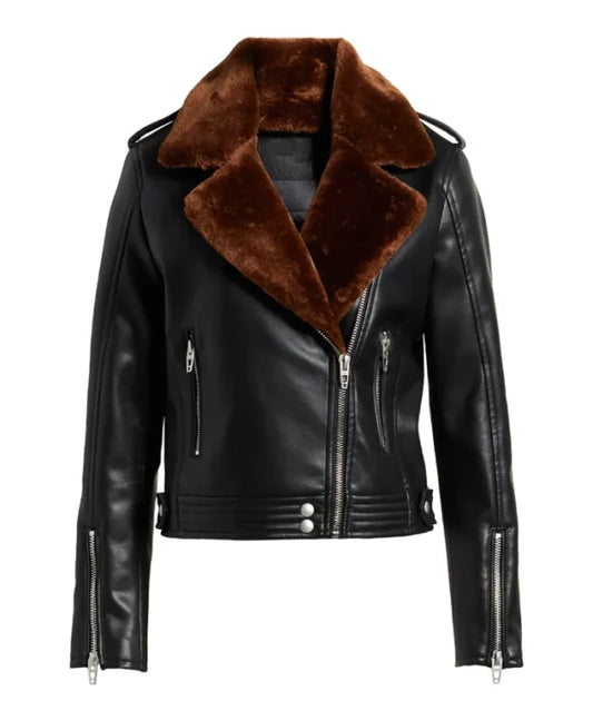 Gina Aviator Shearling Leather Biker Jacket - Fierce Fusion