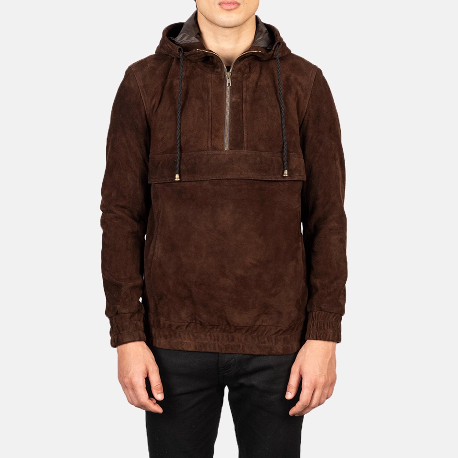 Kenton Hooded Mocha Suede Pullover Jacket - Fierce Fusion