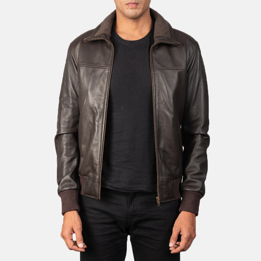 Air Rolf Brown Leather Bomber Jacket - Fierce Fusion