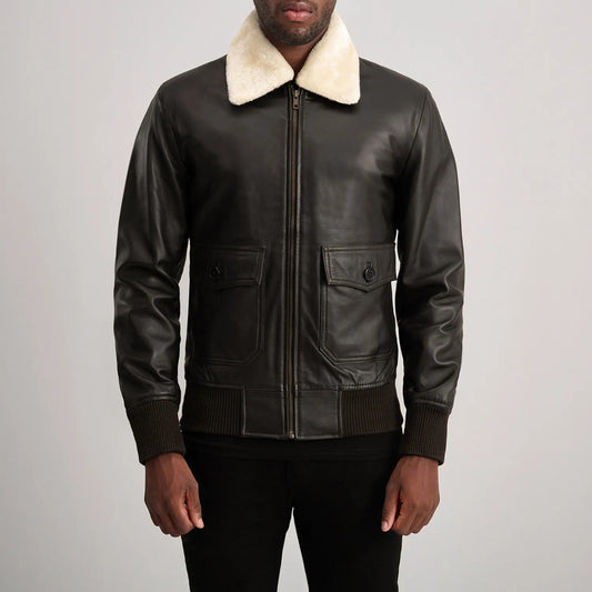 Airin G-1 Brown & Cream Leather Bomber Jacket - Fierce Fusion