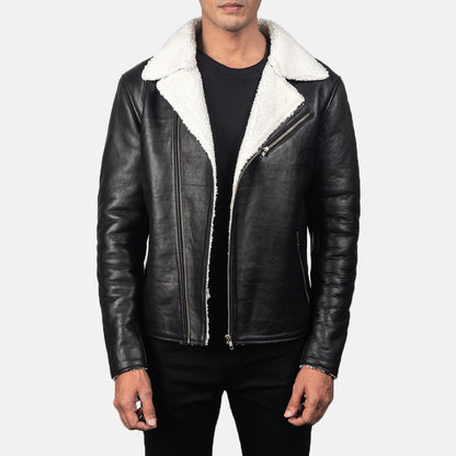 Alberto White Shearling Black Leather Jacket - Fierce Fusion