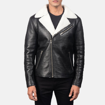 Alberto White Shearling Black Leather Jacket - Fierce Fusion