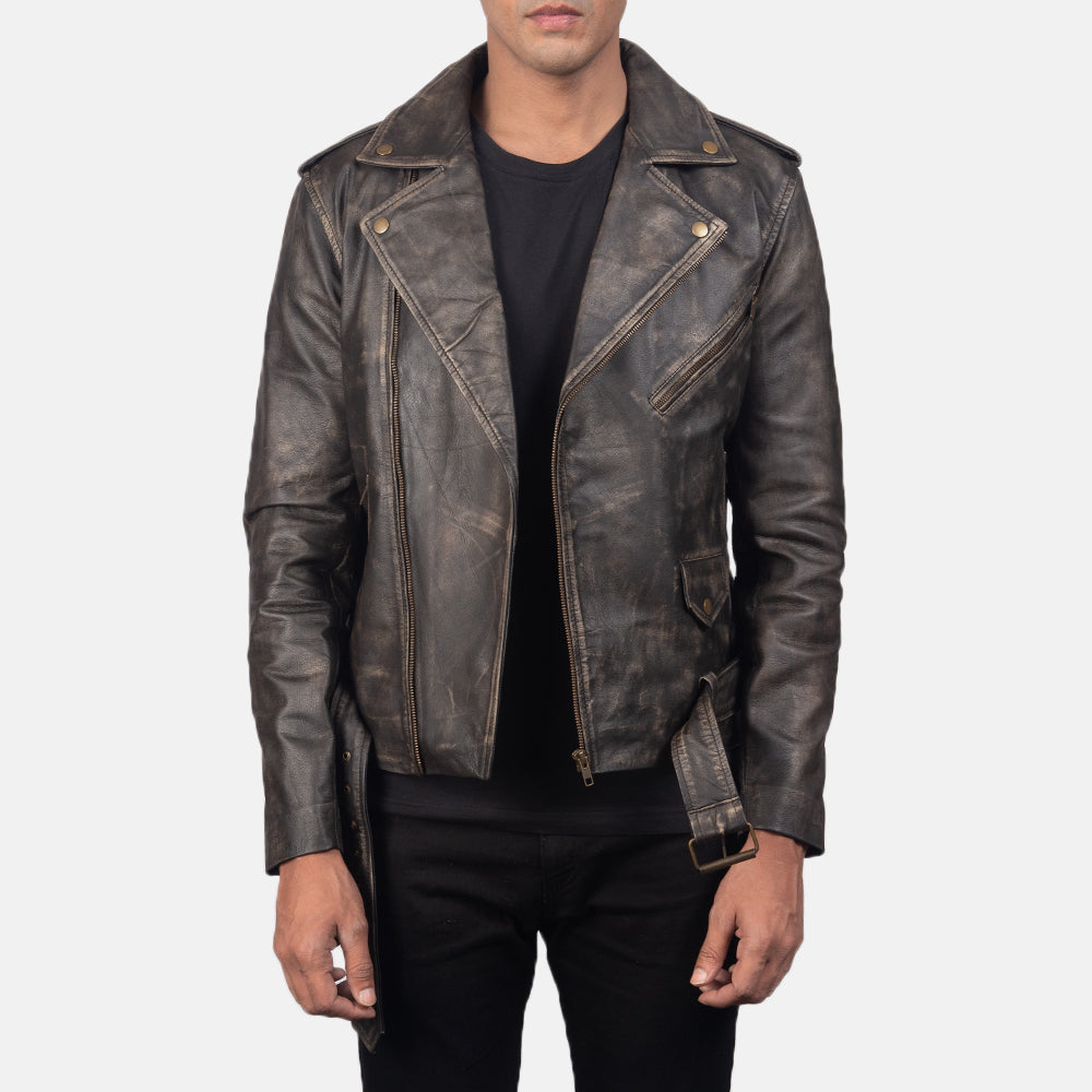 Allaric Alley Distressed Brown Leather Biker Jacket - Fierce Fusion