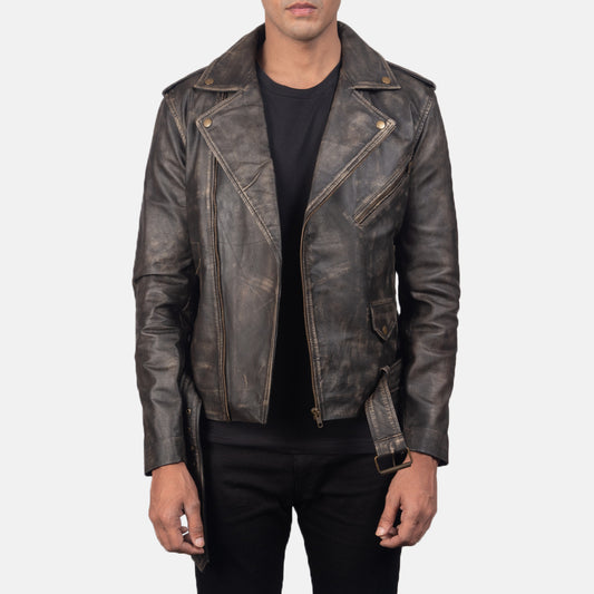 Allaric Alley Distressed Brown Leather Biker Jacket - Fierce Fusion