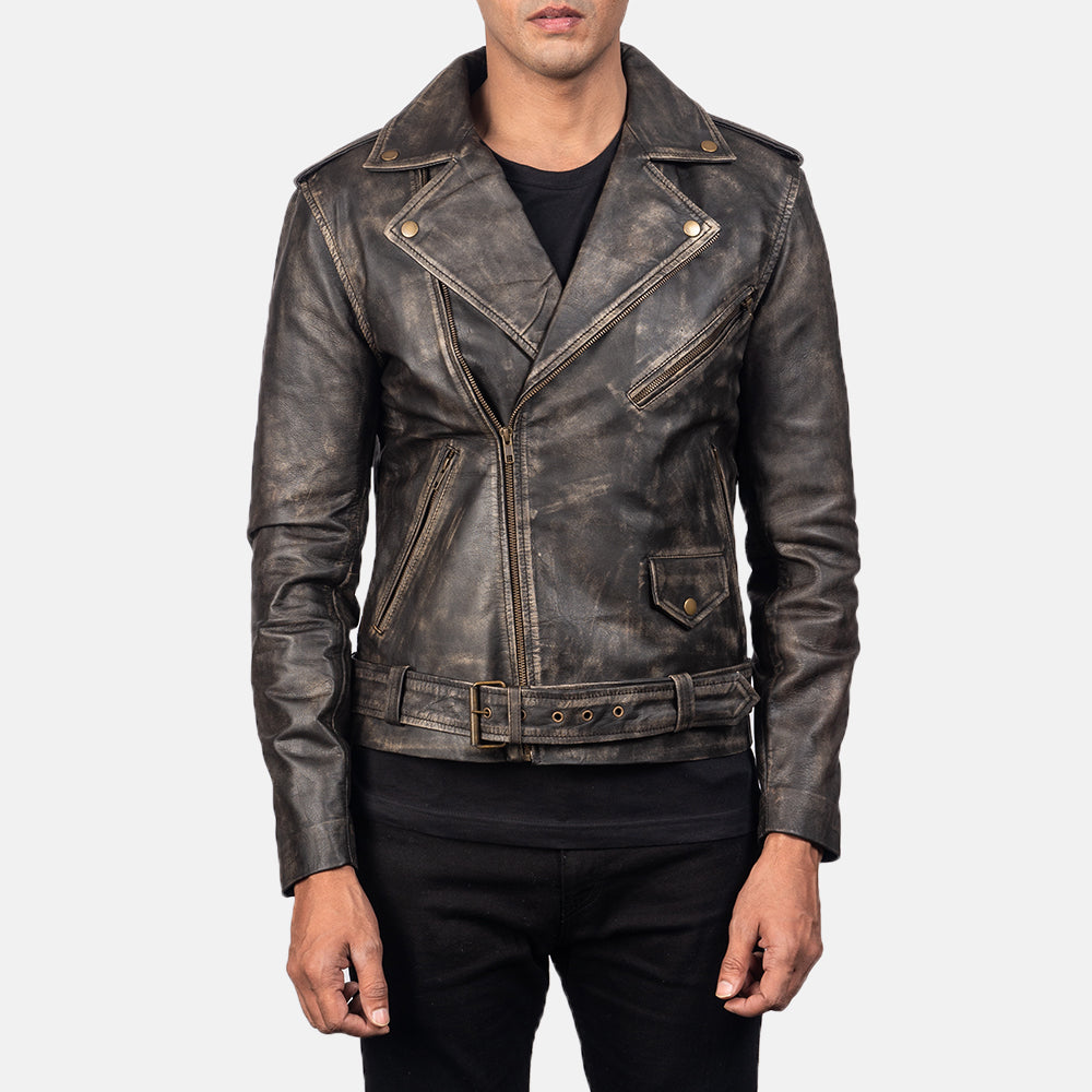 Allaric Alley Distressed Brown Leather Biker Jacket - Fierce Fusion
