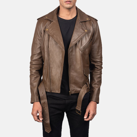 Allaric Alley Mocha Leather Biker Jacket - Fierce Fusion