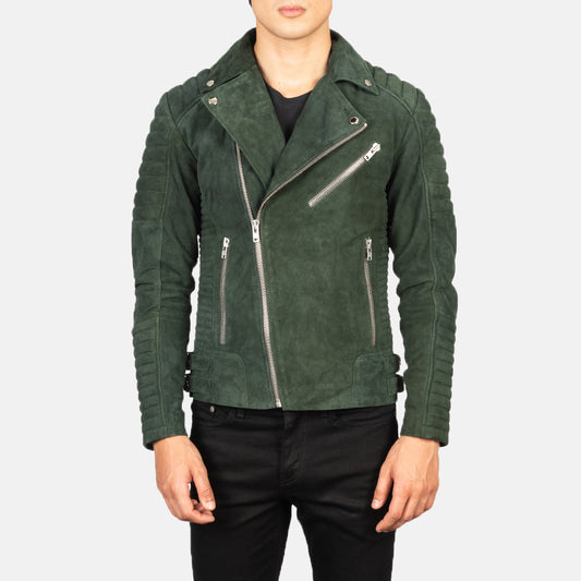 Armand Green Suede Biker Jacket - Fierce Fusion