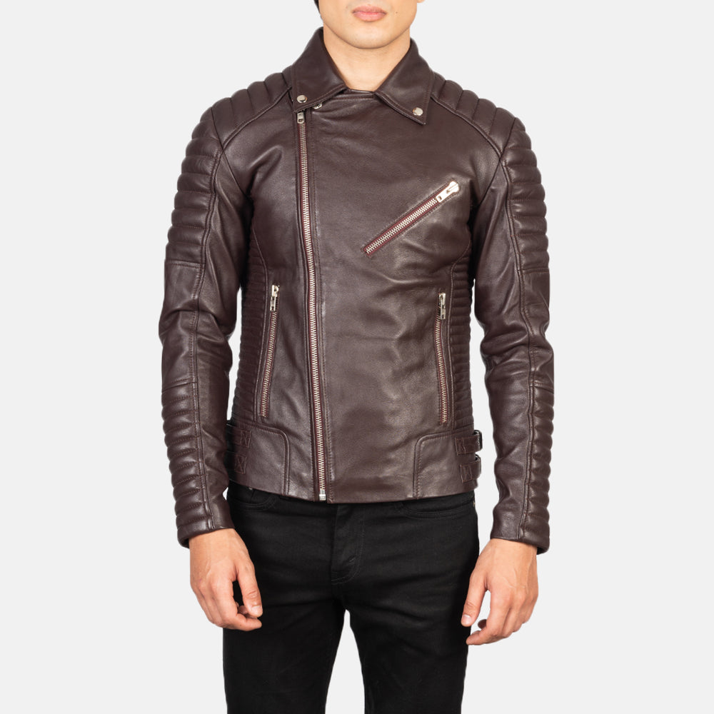 Armand Maroon Leather Biker Jacket - Fierce Fusion