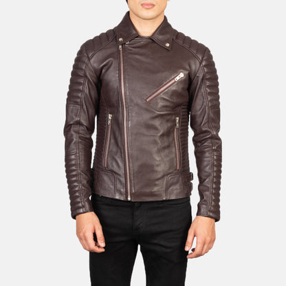 Armand Maroon Leather Biker Jacket - Fierce Fusion