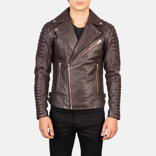 Armand Maroon Leather Biker Jacket - Fierce Fusion