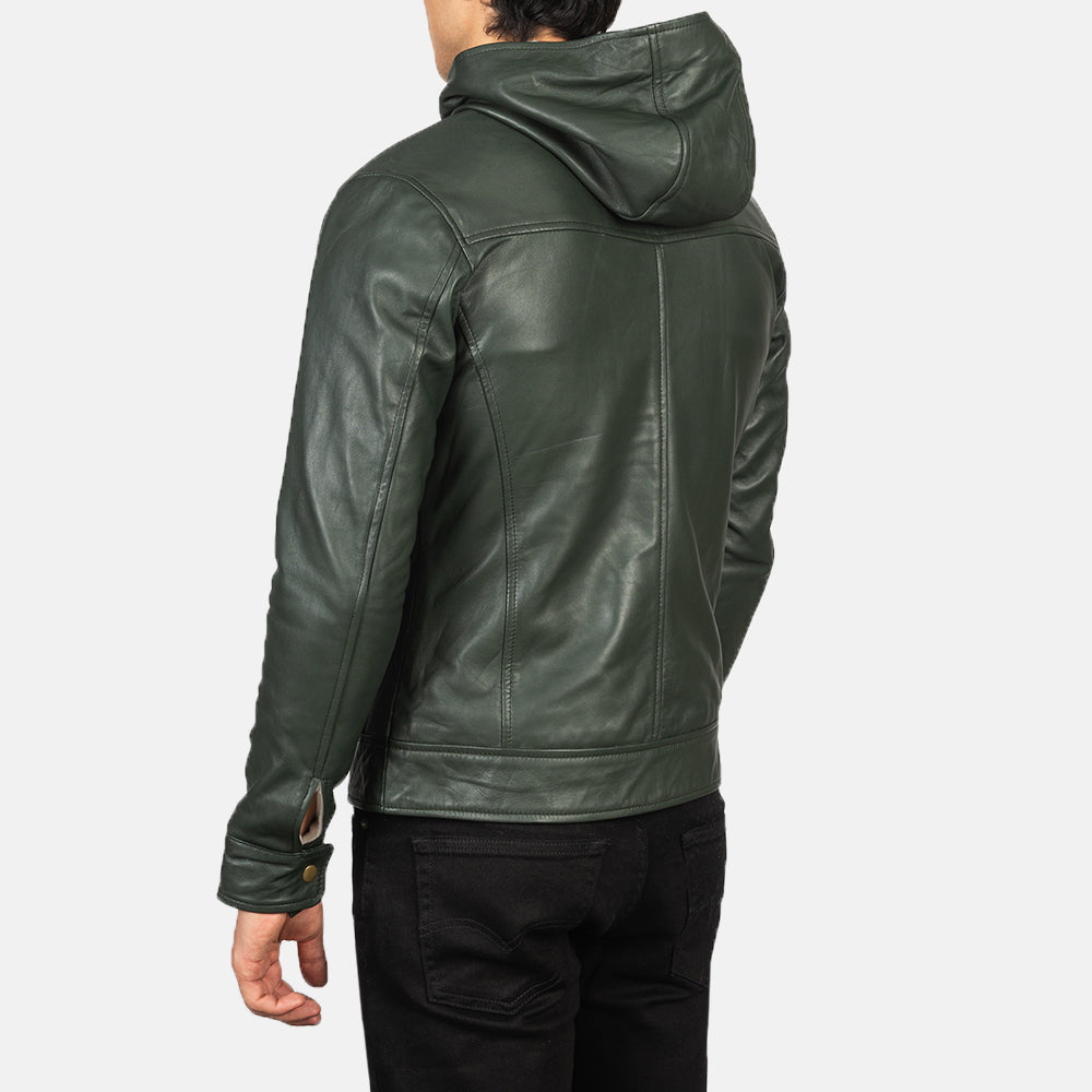 Baston Green Hooded Leather Bomber Jacket - Fierce Fusion