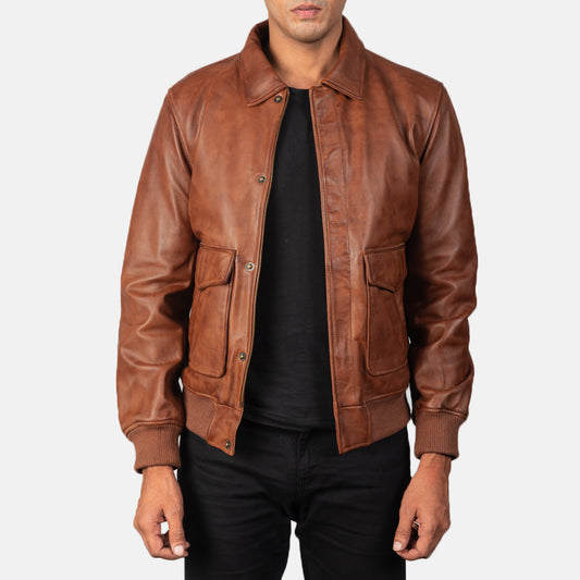 Coffmen Brown A2 Leather Bomber Jacket - Fierce Fusion